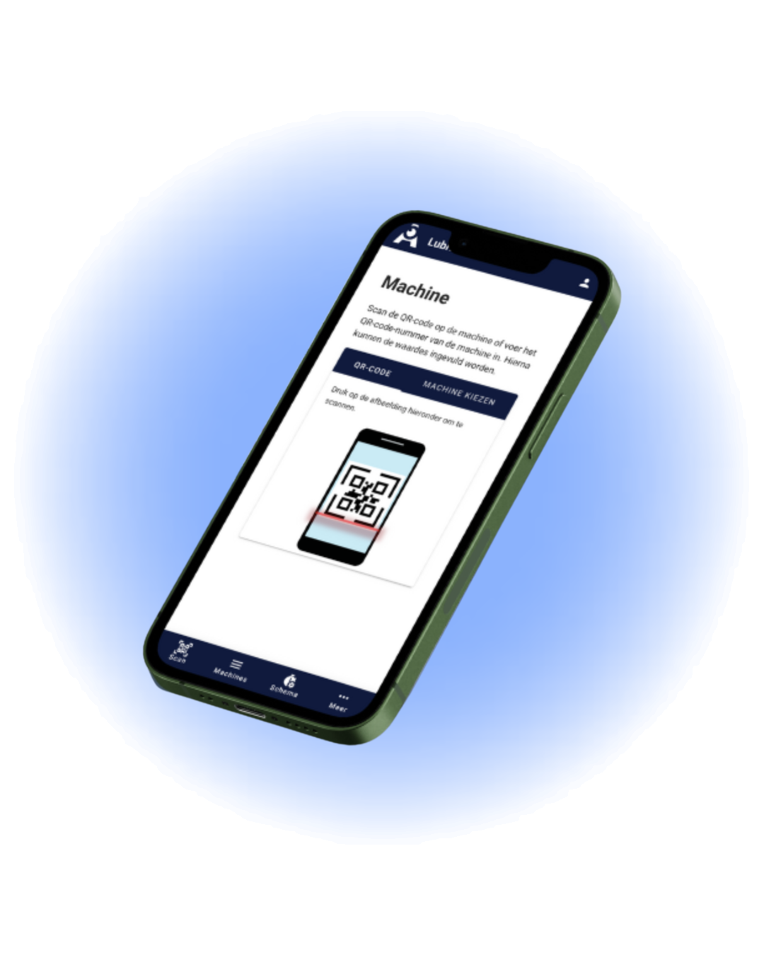 Telefoon waarbij de lubriwatch app op is geopend